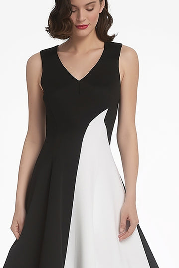 Chic Black and White A Line Midi Cocktail Dress